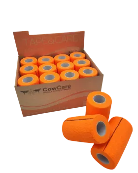 Box of CowCare TAPE&CARE self‑adhesive bio bandage, width 10 cm, with stretch effect 200/450 cm, orange