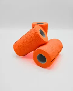 Three rolls of CowCare TAPE&CARE self‑adhesive biodegradable bandages, width 10 cm, with stretch effect 200/450 cm, orange