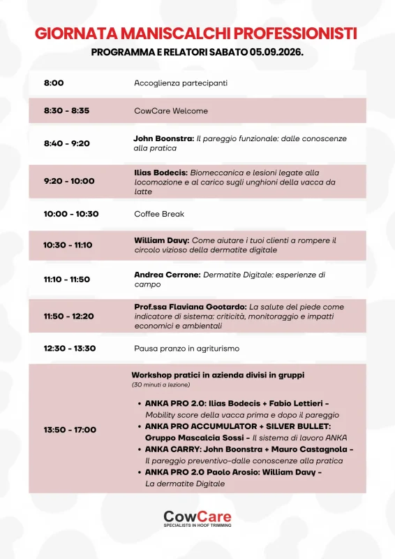 Giornata maniscalchi professionisti Programma e relatori Sabato 05.09.2026.